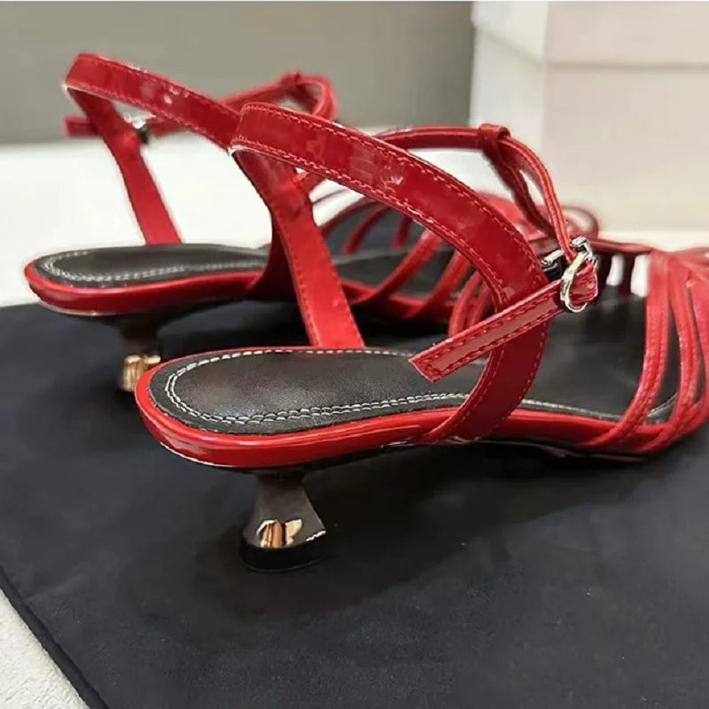 Narrow Band Pointed Toe Kitten Heel Sandals for Women