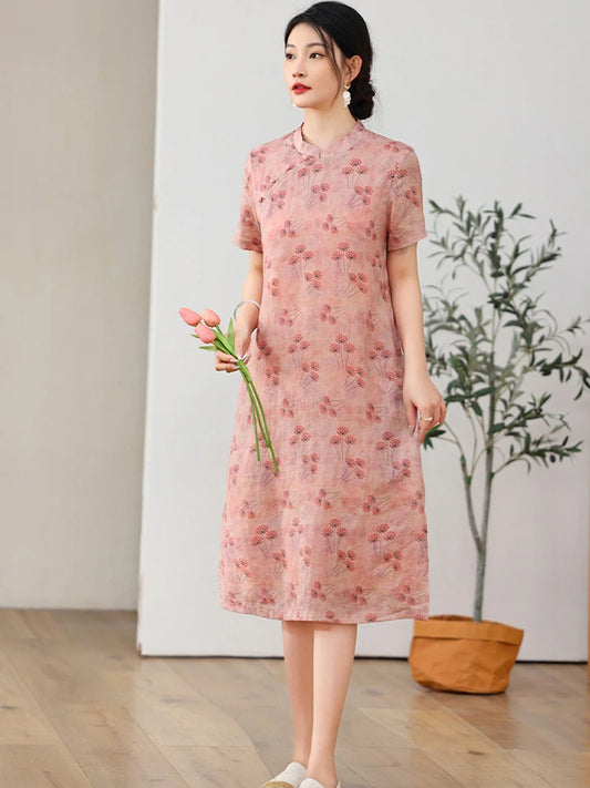 Floral Ramie Cheongsam Dress
