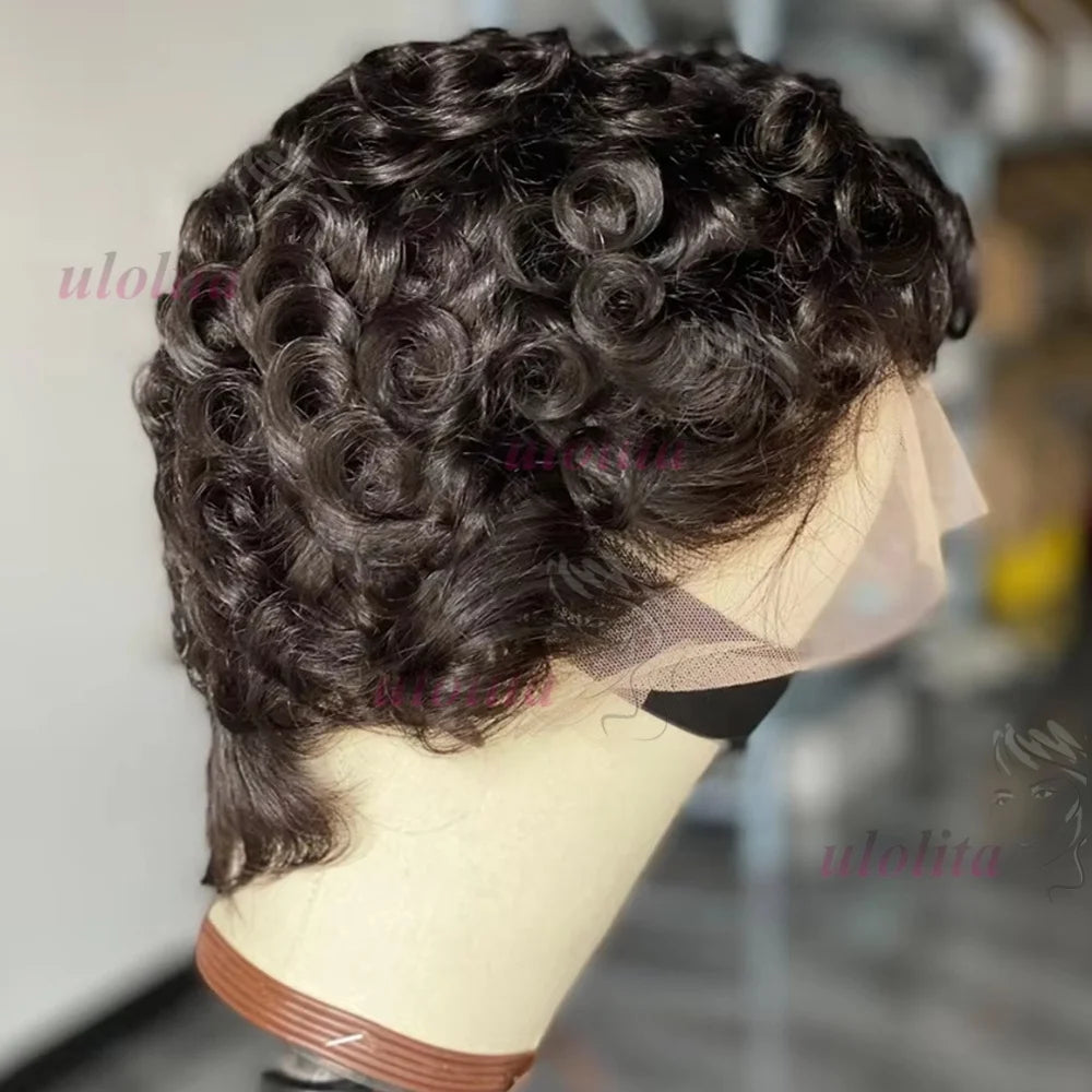 Short Layered Curly Pixie Lace Frontal Wig for Women