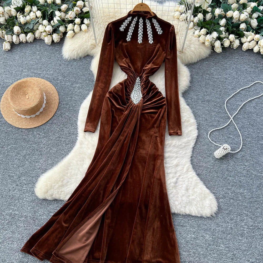 Ruched Velvet Sash Dress