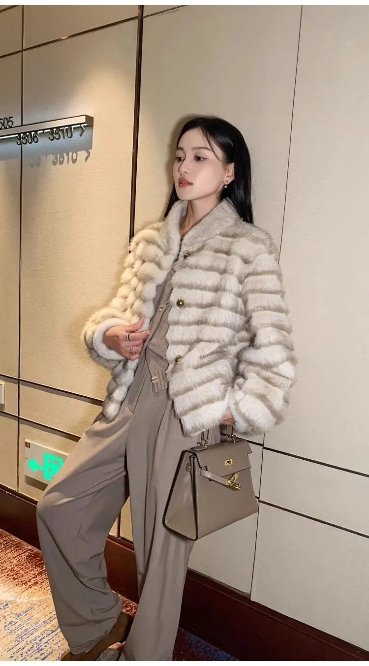 Faux Fur Coat for Women,Single Breasted Jacket,Thicken Warm,High Quality,Preppy Style, Female Clothes,New,Winter,2025