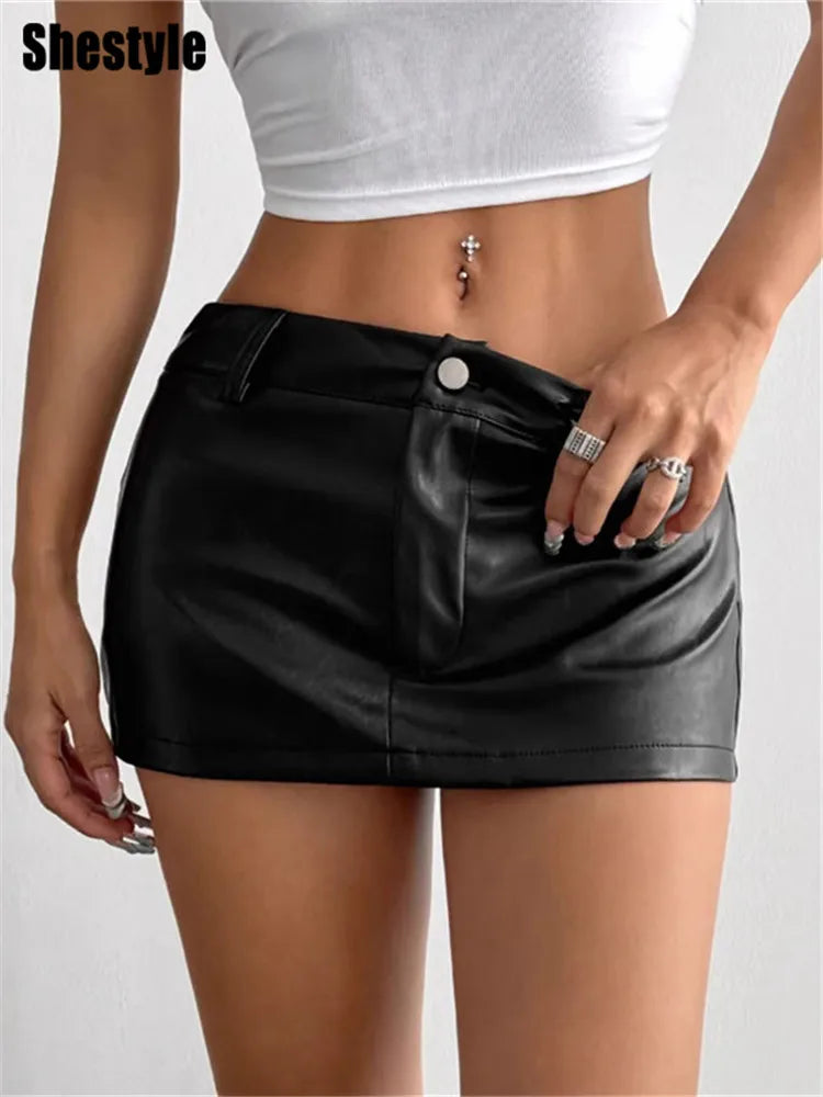 Slim Fit Faux Leather Zippered Mini Skirt for Women