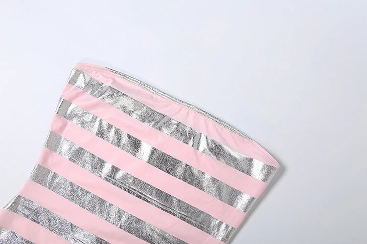 Shiny Stripe Patchwork Bodycon Mini Dress for Women