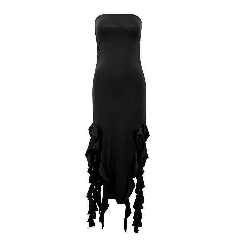 Short Dresses Womens Fashion New Sexy Spicy Girl Sleeveless Strapless Sweet Split Asymmetric Casual Party Long Dress 2025 Summer