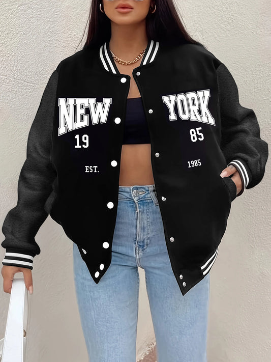 Text Print Baseball Jacket