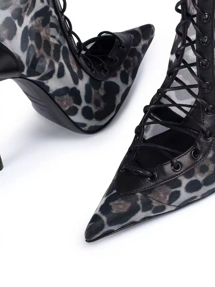 Lace Up Knee High Heeled Boots With Side Zipper for Women