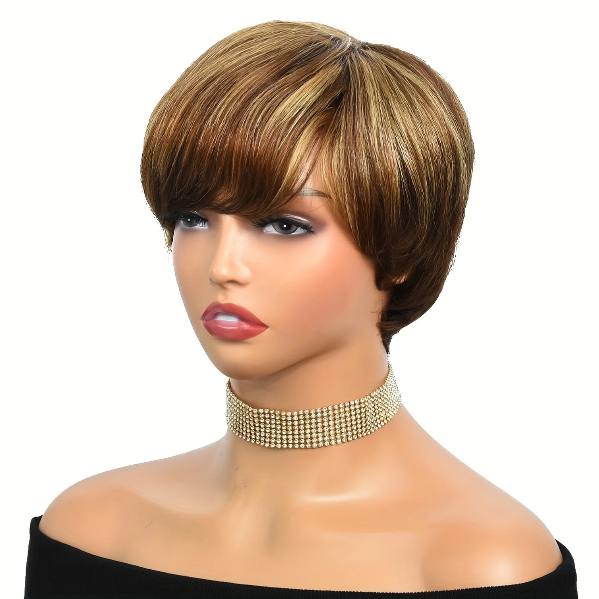 Human Hair Short Pixie Cut Wig 4# Staright Layered Pixie Cut Wig P4/27 Ombre Brown Full Machine Made Burgundy Red Color 613#
