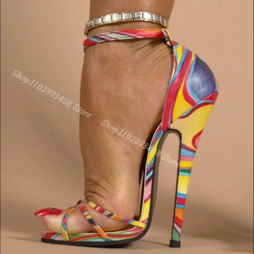 Lace Up Open Toe Stiletto Sandals
