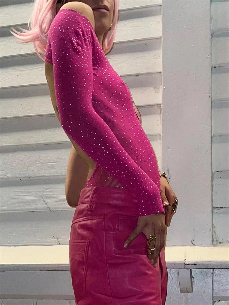 One-Shoulder See-Through Mesh Bodysuit