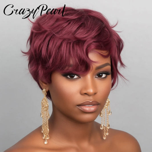 Short Glueless Brazilian Human Hair Pixie Wig for Women