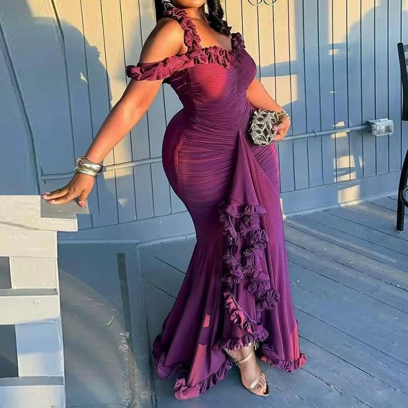 Elegant Halter Neck Hollow Evening Dress Women Sexy Sleeveless Hight Waist Solid Long Dress Fashion Irregular Draped Slim Dress