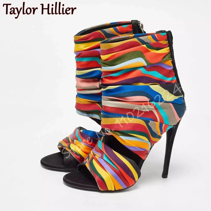 Camouflage Open Toe Stiletto Ankle Boots for Women