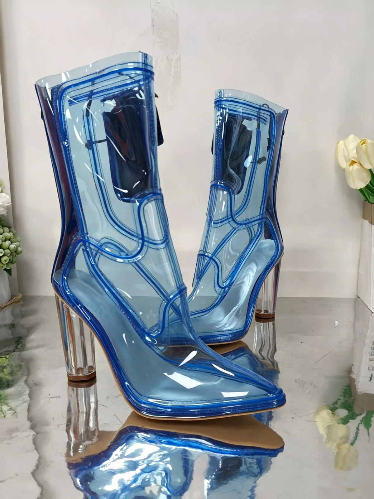 Light Up Transparent Ankle Boots With Block Heels for Women