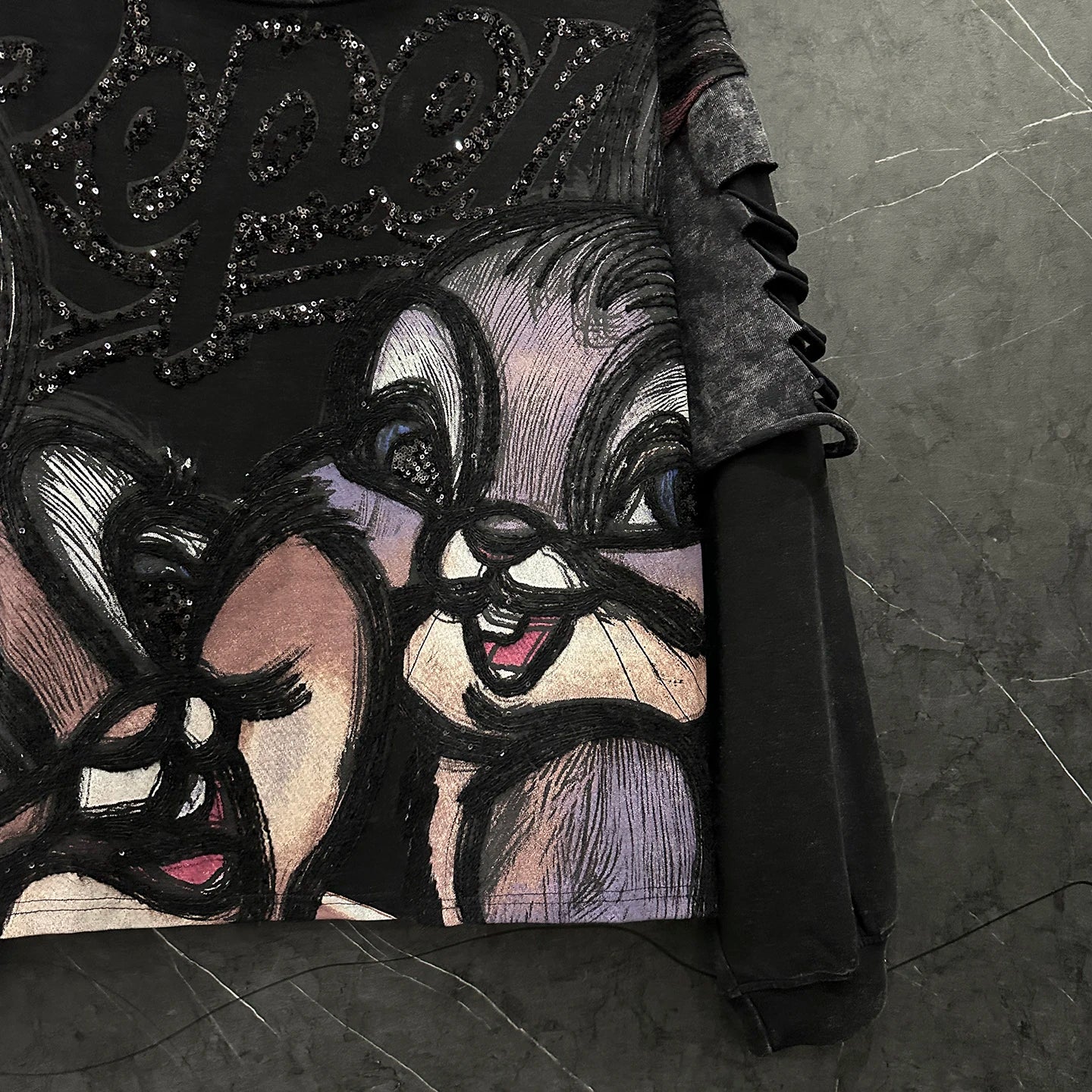 Heavy Industry New Cartoon Distressed Fake Two-Piece Crew Neck Sweatshirt Loose Casual Versatile Top Autumn Long Sleeves Hoodies