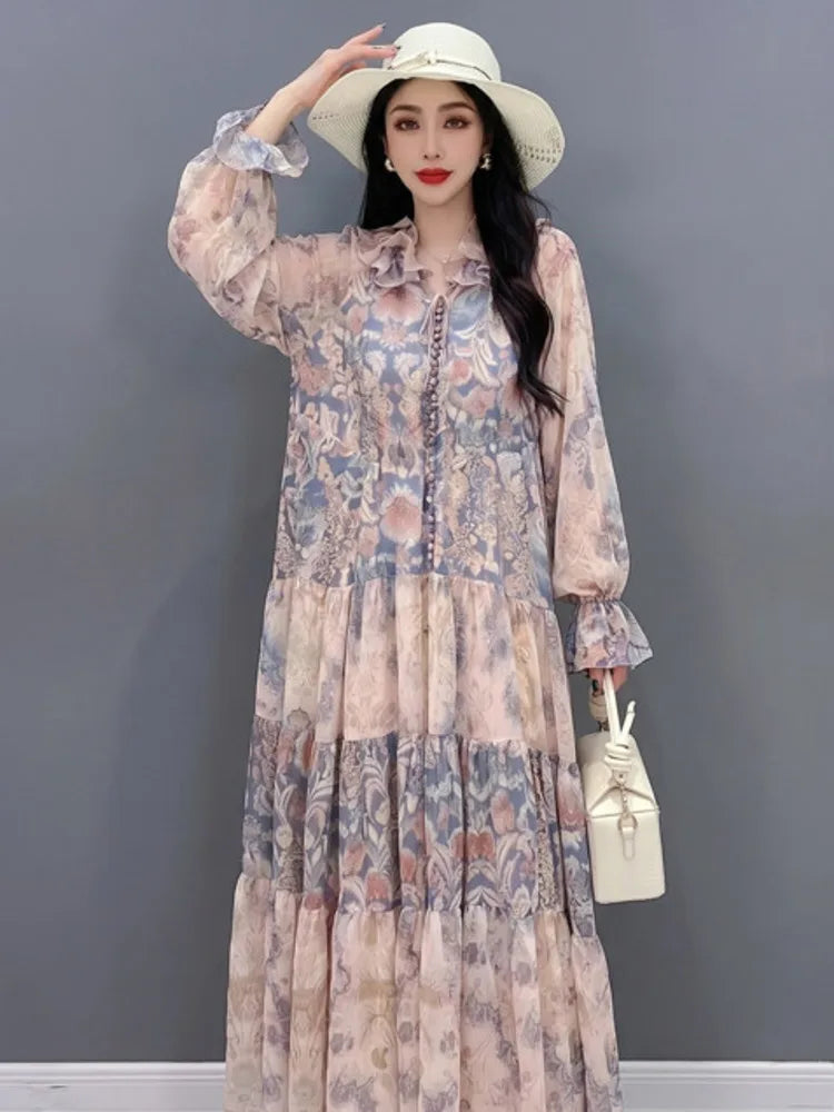 Printed Long Sleeve Maxi Dress
