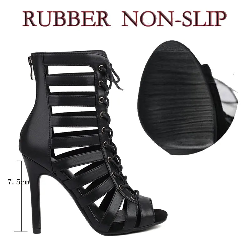 Lace Up High Heel Ballroom Dance Ankle Boots for Women