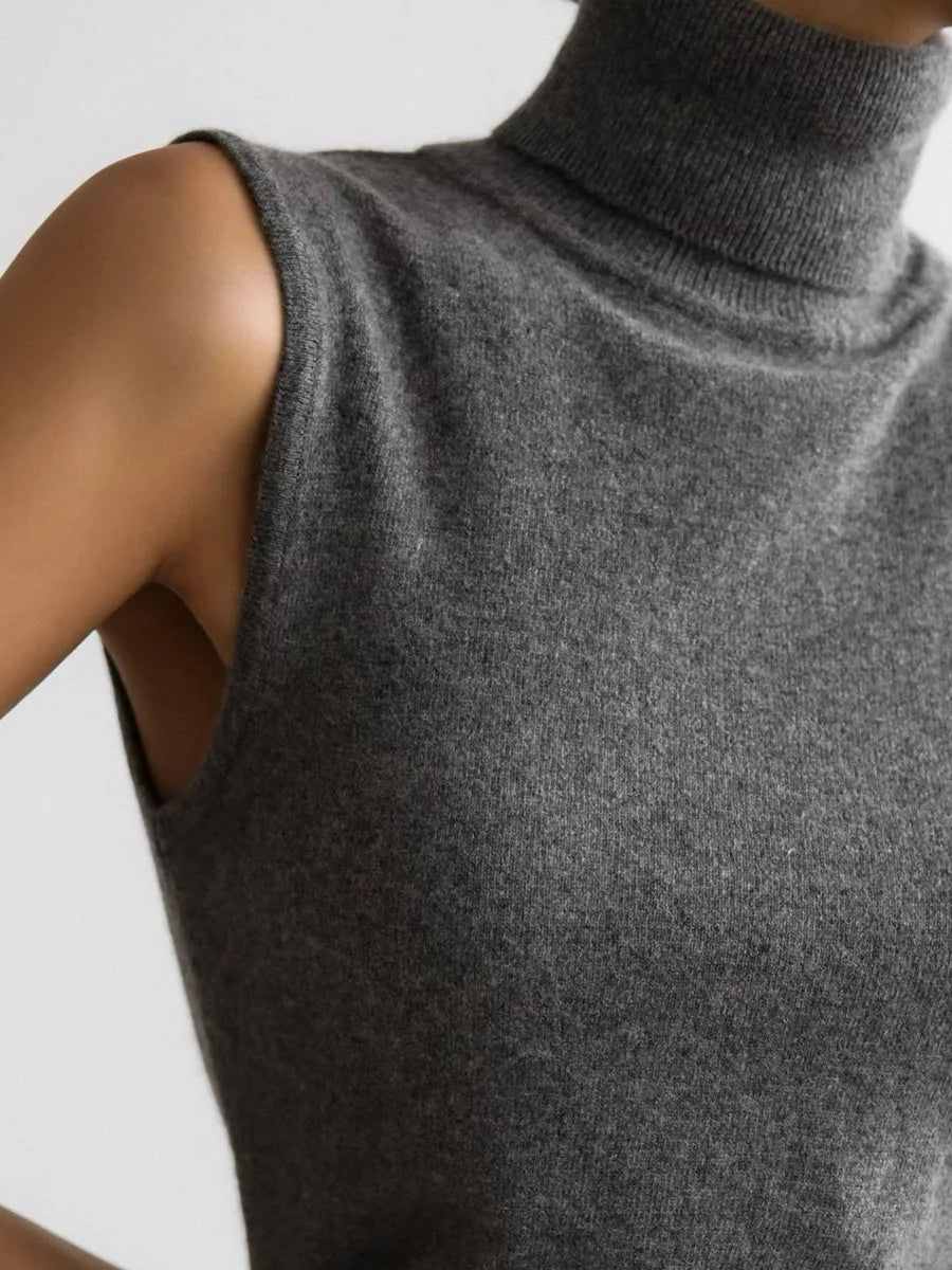 Slim Fit Knit Sleeveless Turtleneck Tank Top for Women