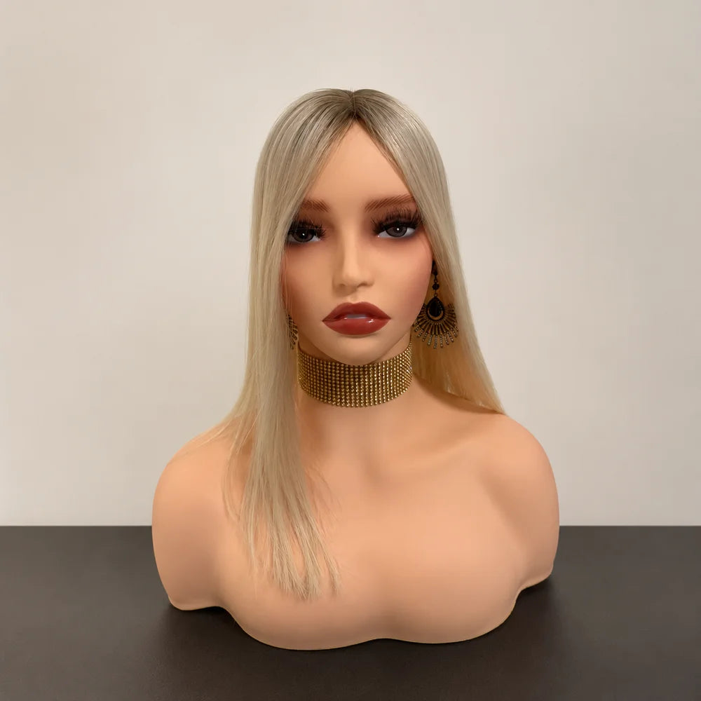 Natural Light Blonde Straight Human Hair Silk Top Wig for Women