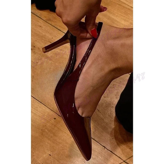 Wine Red Slingback Pointed Toe Pumps Cut Heels Shoes for Women Thin High Heels Sexy Evening Party Shoes 2025 Zapatos Para Mujere
