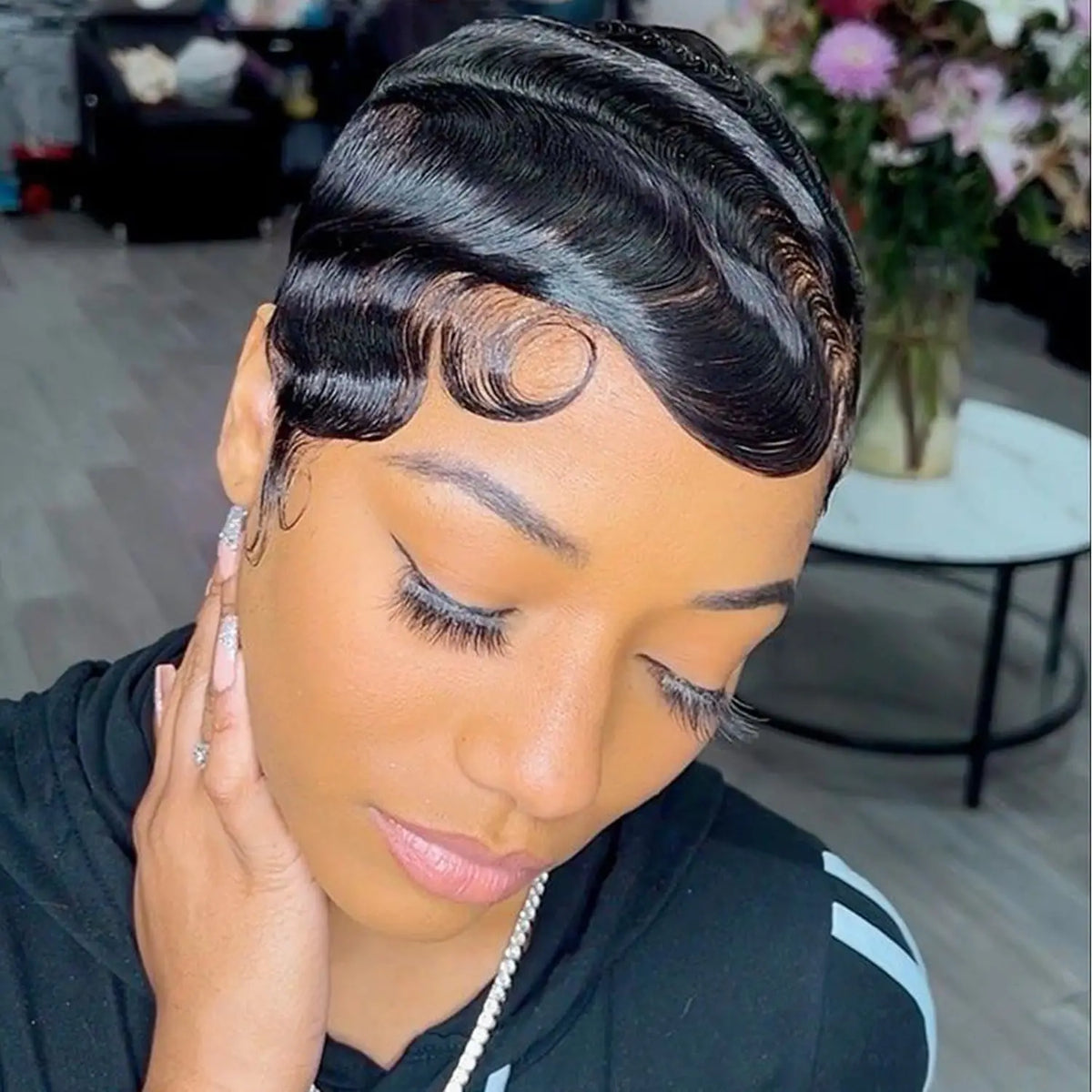 Short Curly Pixie Cut Remy Human Hair Wig for Women