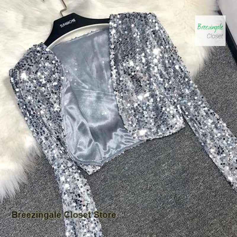 Elegant French Style Short Sequined Jacket For Women