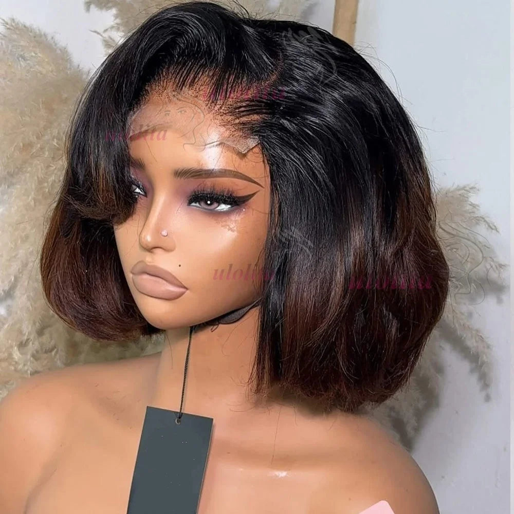 Ombre Pixie Cut Lace Frontal Human Hair Wig for Women