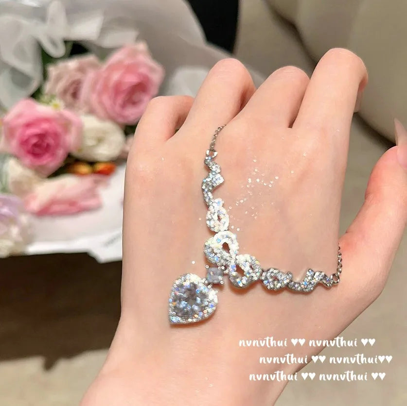 Heart Zircon Pendant Necklace in Sterling Silver for Women