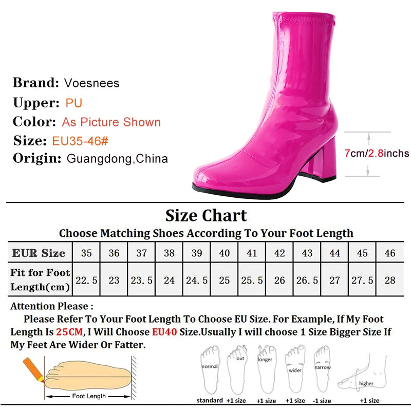 Leather Zip Round Toe Square Heel Ankle Boots for Women