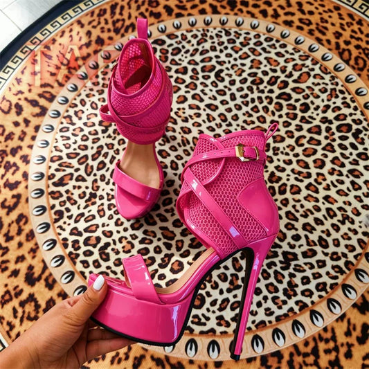 Peep Toe Mesh Cage Sandals