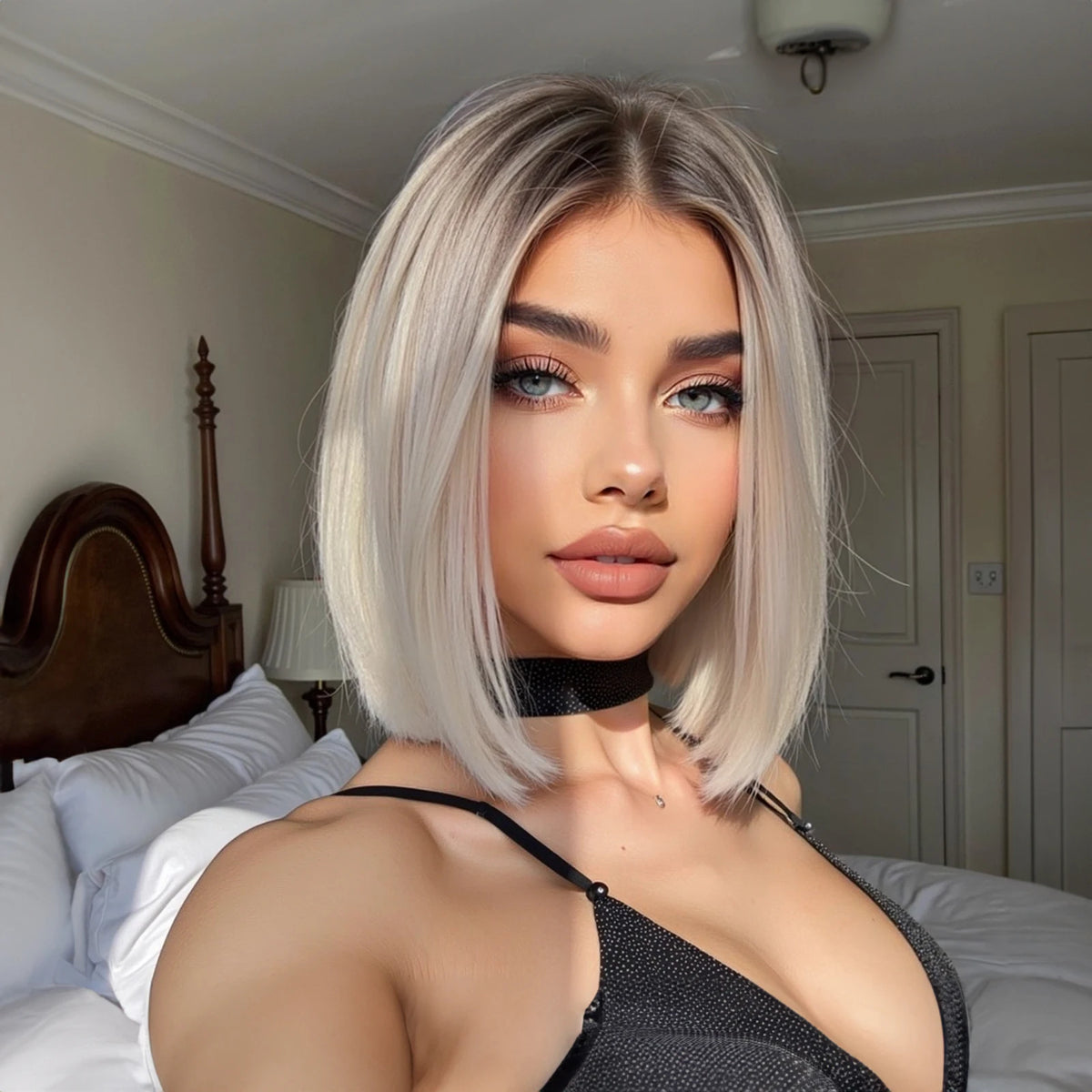 Short Ombre Platinum Blonde Lace Front Wig for Women