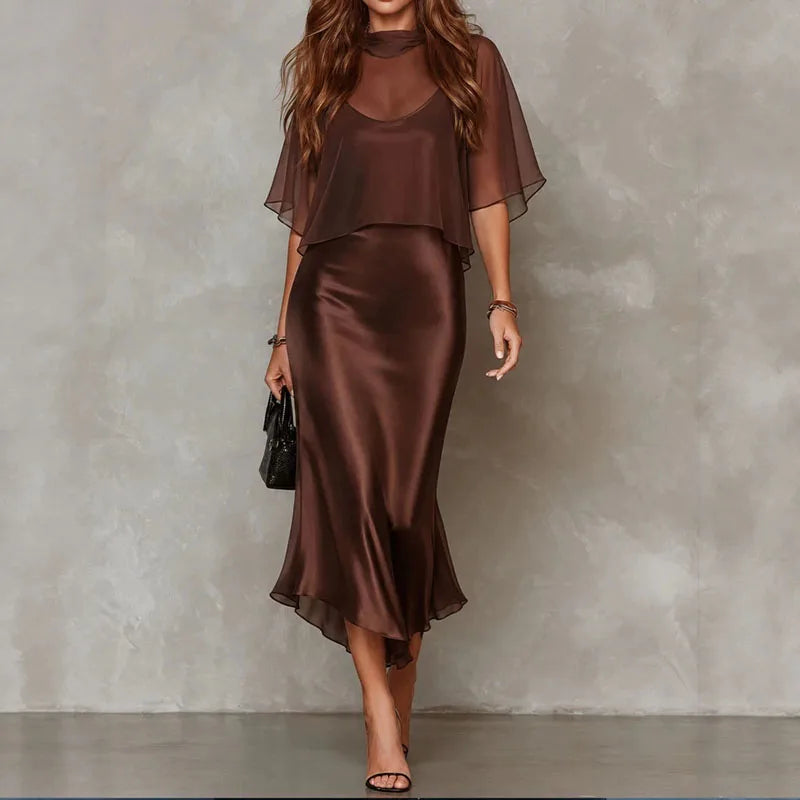 Elegant Chiffon Mesh Top and Mermaid Skirt Set for Women