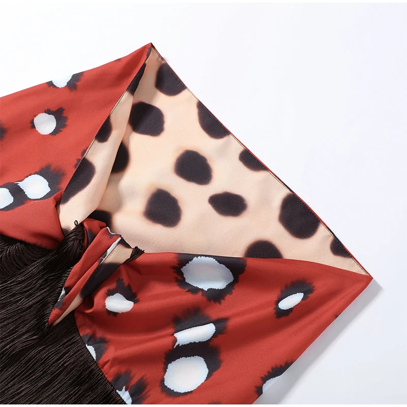 Leopard Patchwork Fringed Double-Sided Mini Skirt for Women