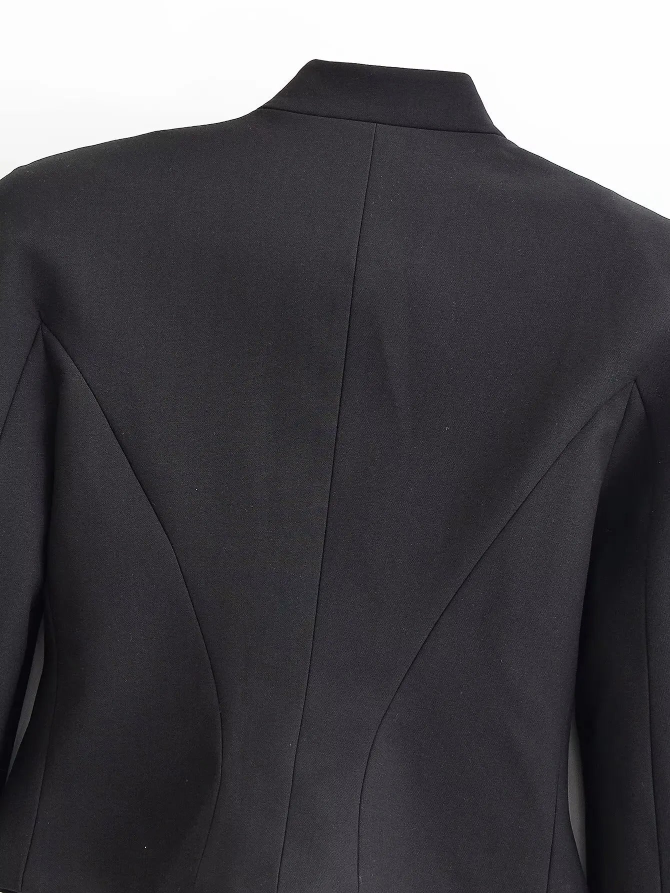 Elegant Black Stand Collar Double Breasted Jacket for Women