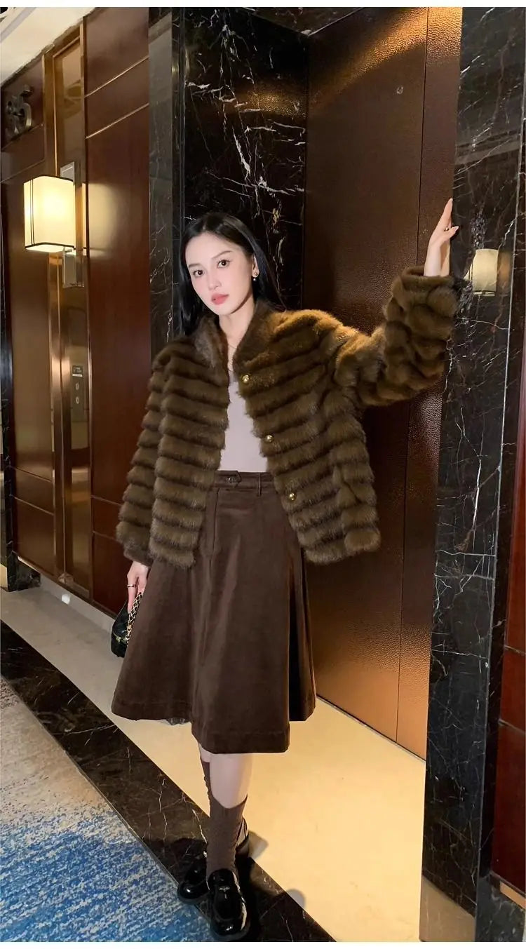 Faux Fur Coat for Women,Single Breasted Jacket,Thicken Warm,High Quality,Preppy Style, Female Clothes,New,Winter,2025