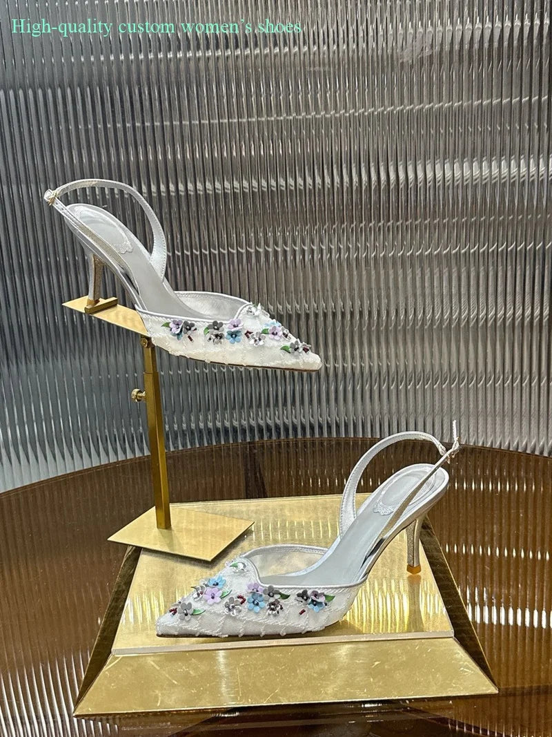 Floral Rhinestone Embellished Wedding Shoes for Women