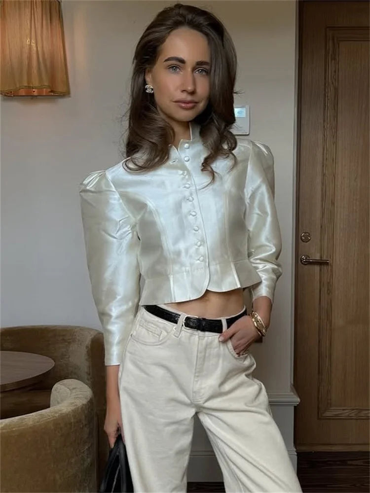 Cropped Satin Patchwork Top