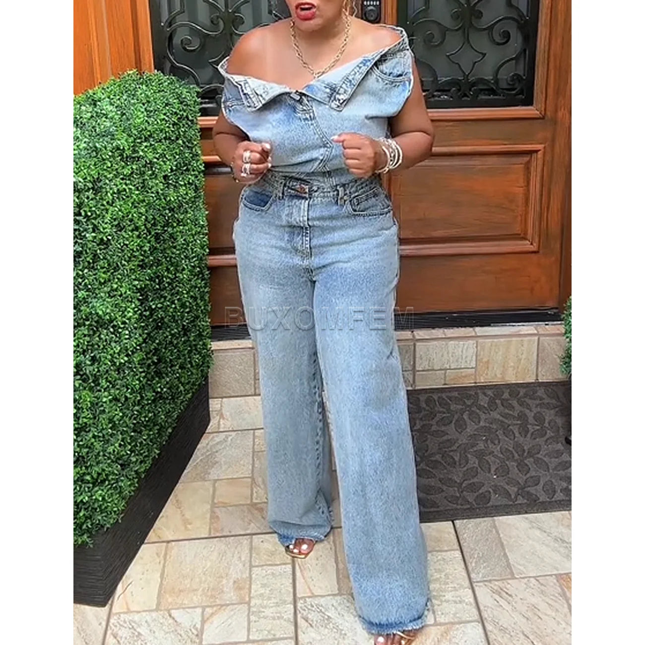 Women's Stylish Demin Jumpsuits Unique Push Up Trousers Fashion Denim Pants with Hip Wrap Women's Daily Clothing 2025 Streetwear