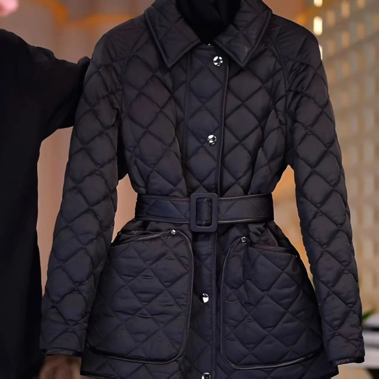 Adjustable Waist Women Jackets, Single Breasted Cotton Coat, Female Clothing, English Style Outerwear New Products, Winter, 2026