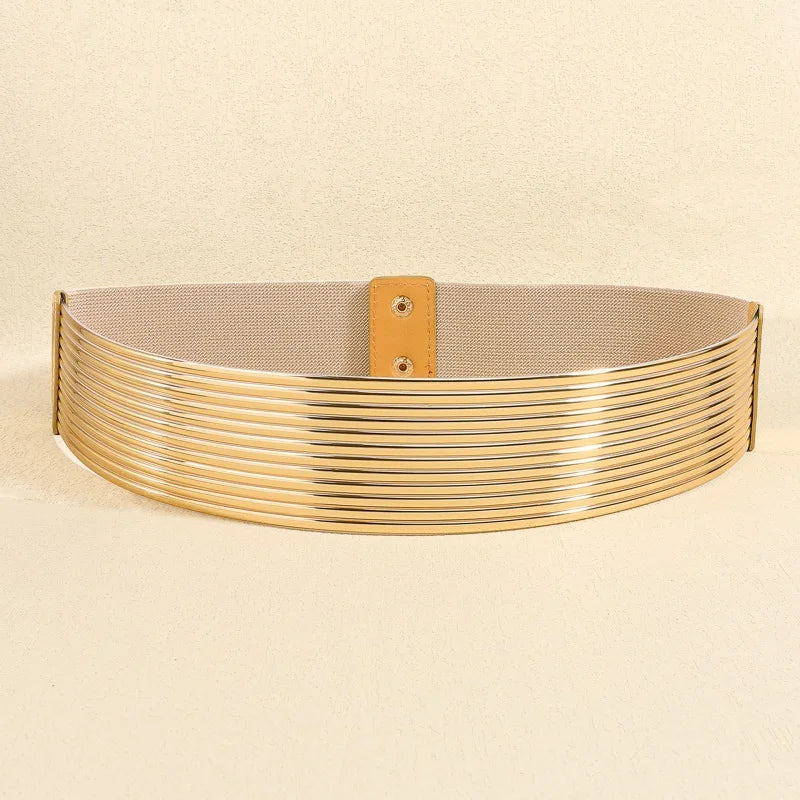 Pearl Embellished Wide Elastic Waist Belt for Women