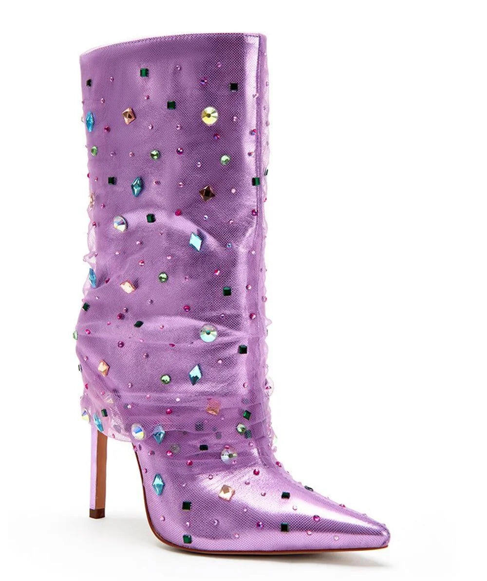 Purple Crystal Pointed Ankle Boots
