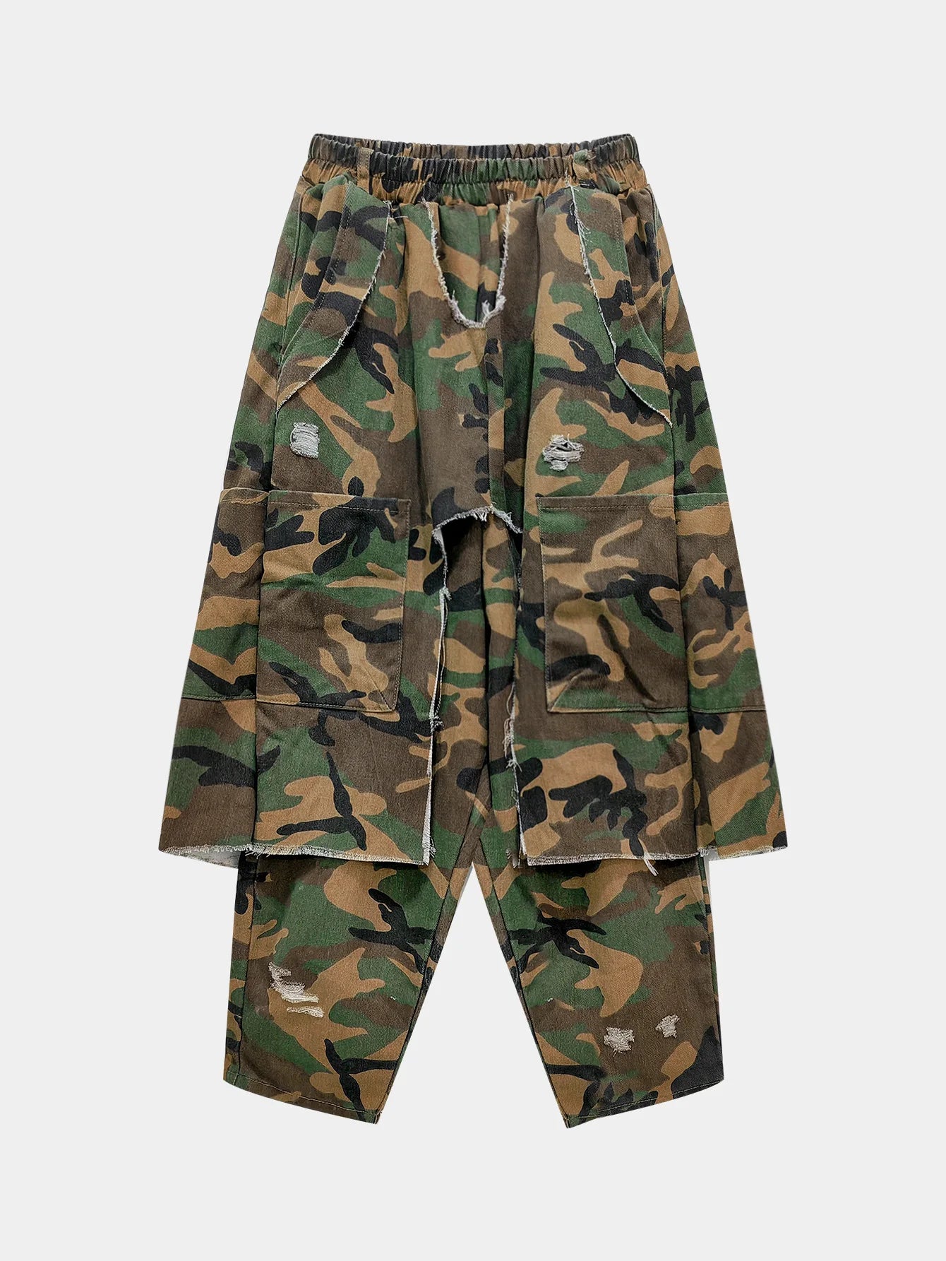 Drawstring Tie Dye Camouflage Ripped Harem Pants for Women