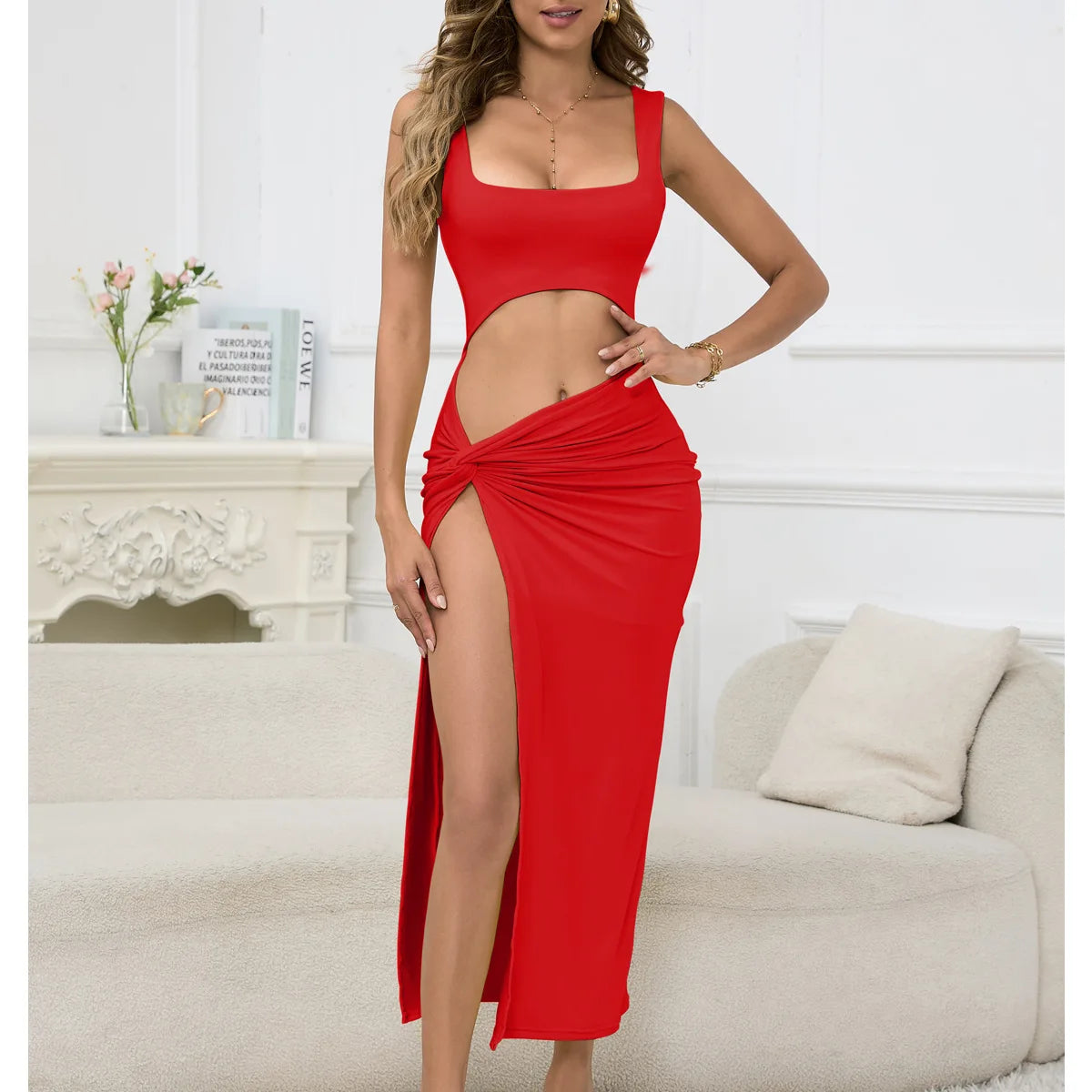 Sleeveless Hollow Cut Long Bodycon Dress for Women