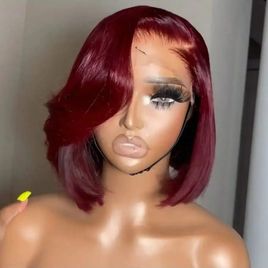 Elegant Burgundy Straight Lace Front Human Hair Bob Wig for Women