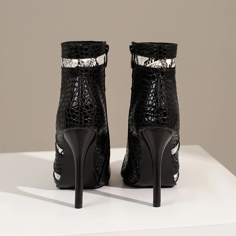 Pointed Toe PU Leather Stiletto Ankle Boots for Women