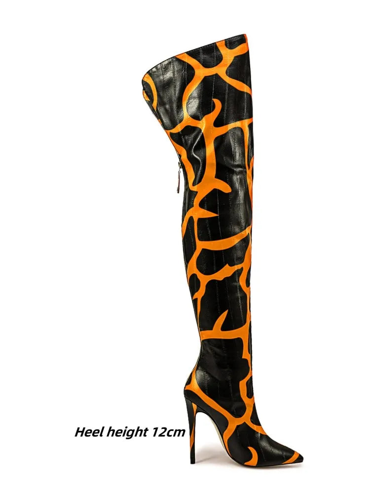 Sexy Striped Back Zip Over-the-Knee Boots for Women