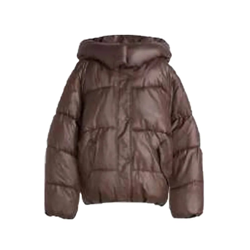 Women 's Down Jackets Vintage Hooded Single Breasted Puffer Full Sleeve Padded Cotton Coats Female 2025 Autumn Lady Streetwears