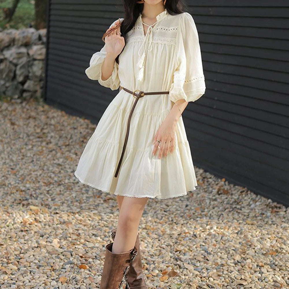 Vacation Style Boho Chic Lace Up Midi Dress for Women
