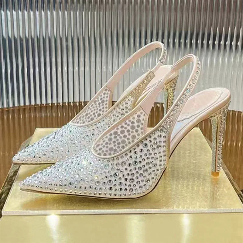 Crystal Embellished Pointed Toe Stiletto Pumps for Women