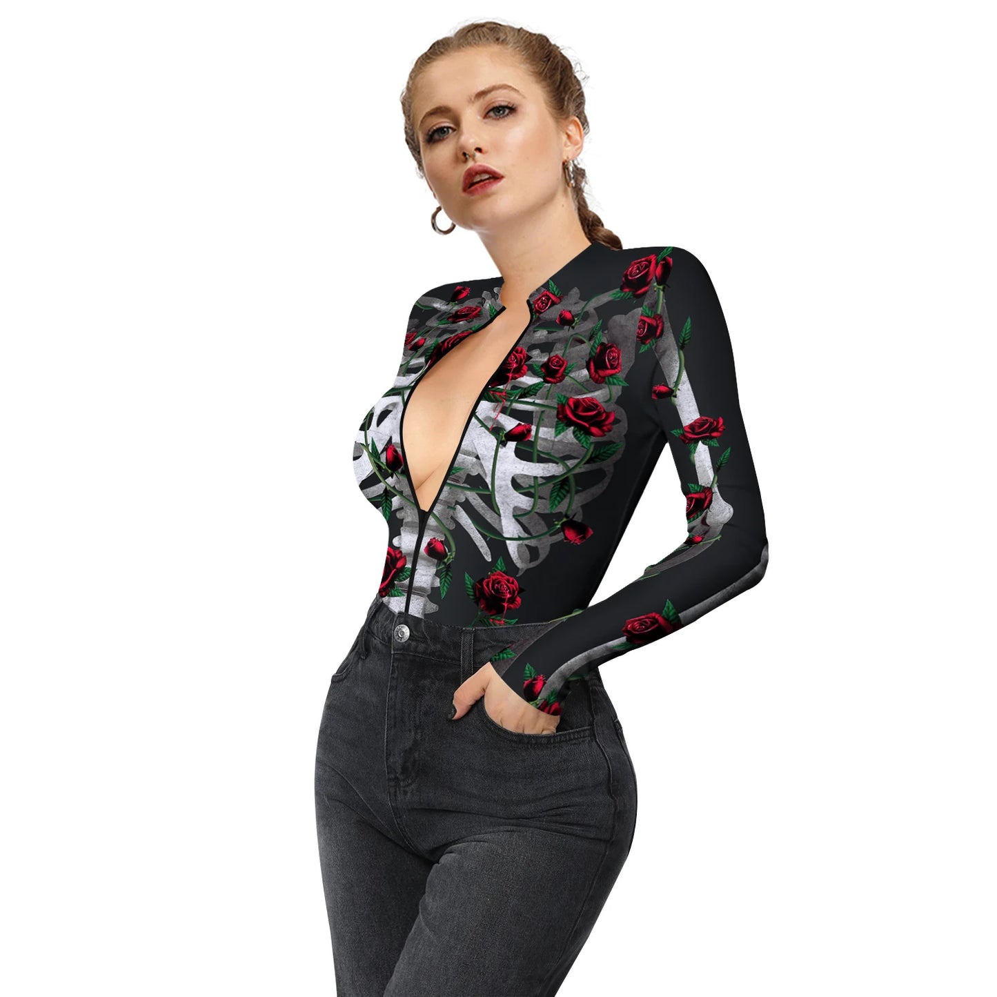 Halloween Skeleton Print Zentai Jumpsuit for Women