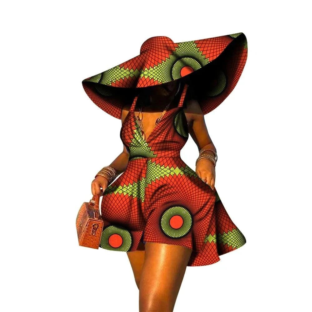 Sleeveless V Neck African Print Jumpsuit for Women